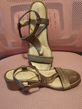 Katherine Kelly Metallic Gold Low Wedge Sandals for Women